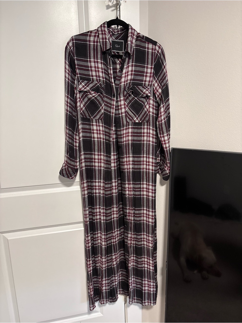 Women’s Rails Plaid Flannel Maxi Top- Black and Burgundy
